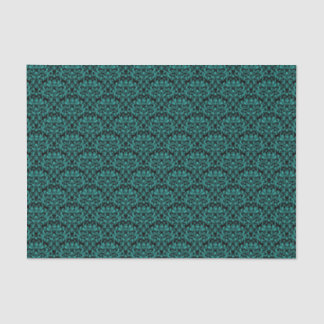 Black and Turquoise Rose Floral Damask Tissue Paper