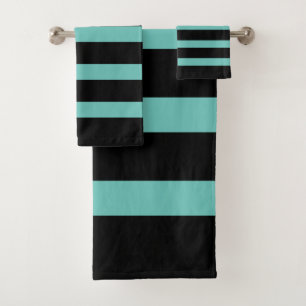 Black and turquoise stripes pattern bath towel set