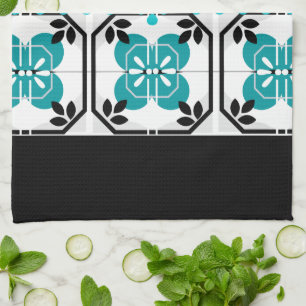 Black and Turquoise Tile Design Kitchen Dish Towel