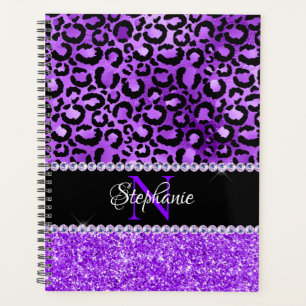 Black and Violet Leopard Spot Glam Monogram Planner