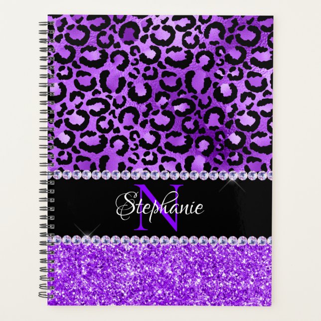 Black and Violet Leopard Spot Glam Monogram Planner (Front)