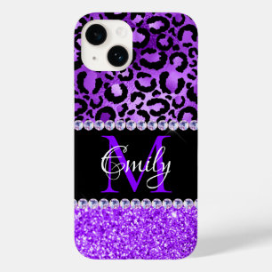 Black and Violet Leopard Spots Glam Monogram Case-Mate iPhone 14 Case