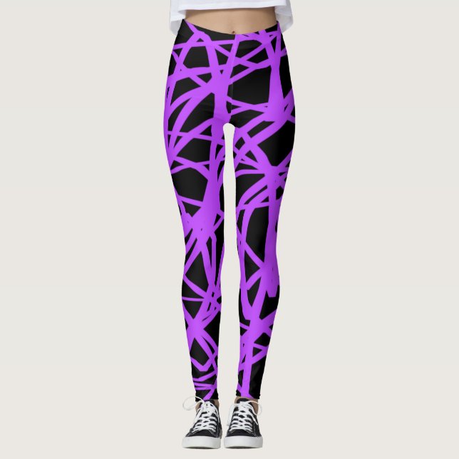 Black and Violet Streaked Yoga Pants Leggings (Front)