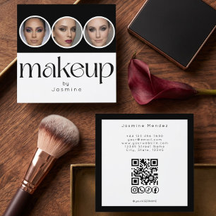 Black And W@hite 3 Photo MUA QR Code Socials Square Business Card
