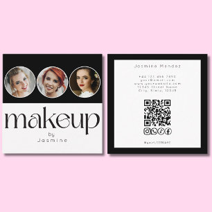 Black And W@hite 3 Photo MUA QR Code Socials Square Business Card