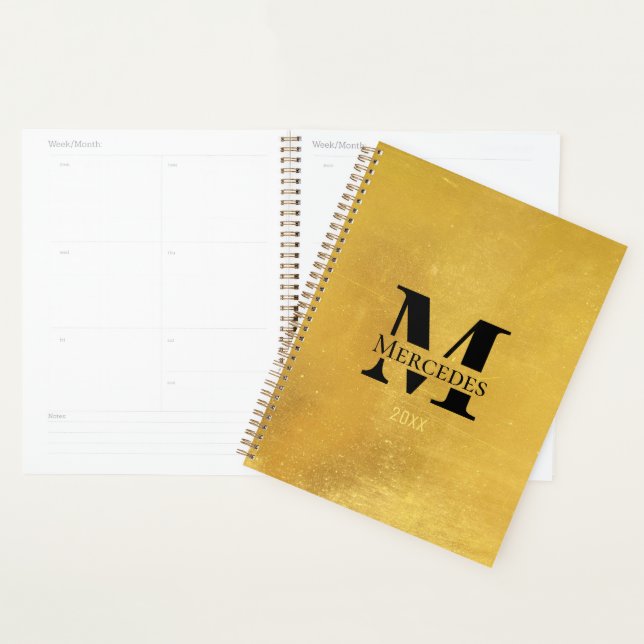 Black and Weathered Gold Custom Monogram Daily Planner (Display)