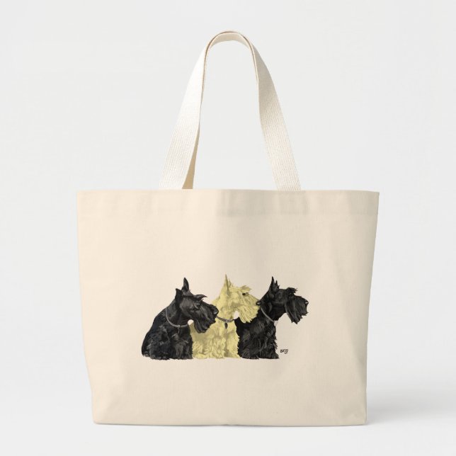 Black and Wheaten Scotties Large Tote Bag (Front)
