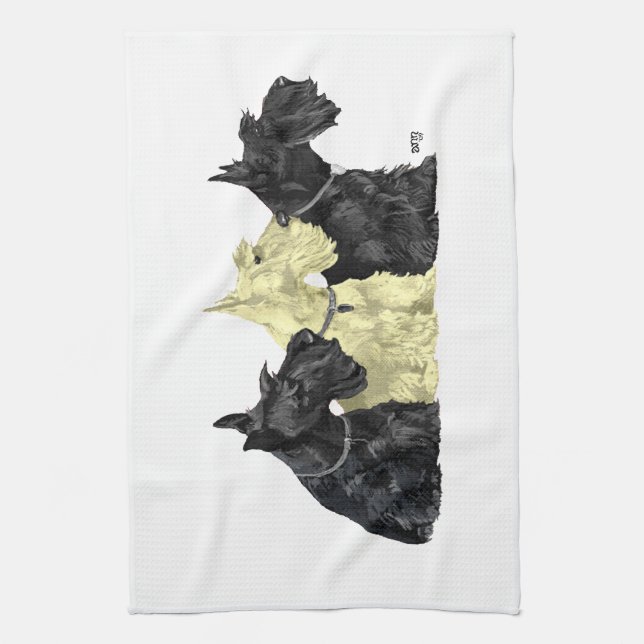 Black and Wheaten Scotties Tea Towel (Vertical)