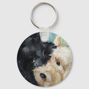 Black and wheaten Scottish terrier scottie art Key Ring