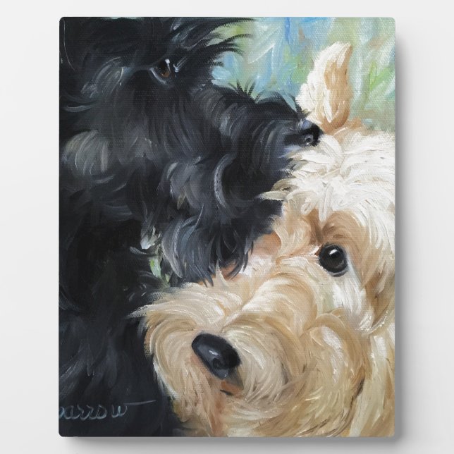 Black and wheaten Scottish terrier scottie art Plaque (Front)