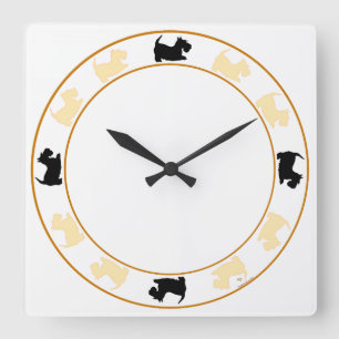 Black and Wheaten Scottish Terriers Square Wall Clock