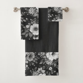black and whit flowers modern decorative bathroom bath towel set