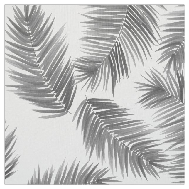 Black and Whit Tropical Palm Leaves Pattern Fabric (Swatch)