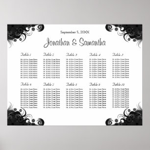 Black and White 10 Wedding Tables Seating Charts