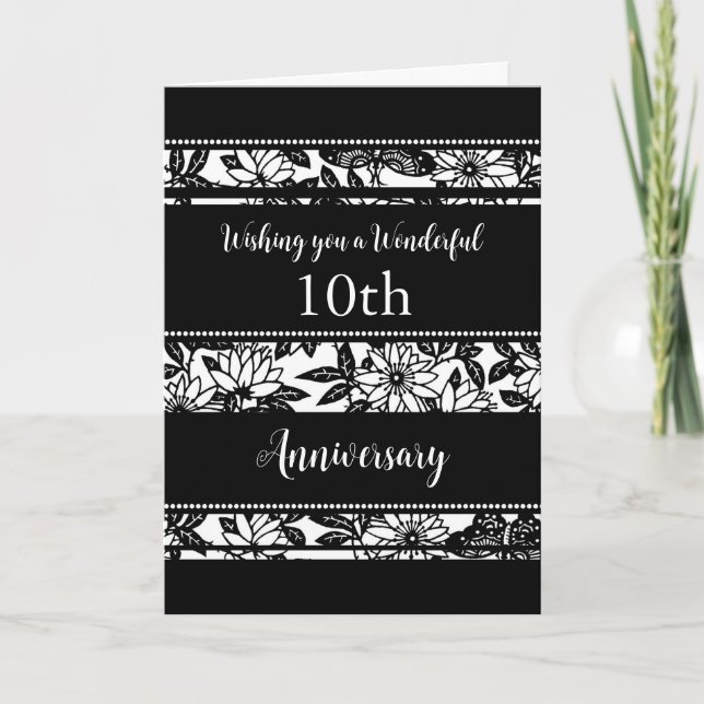 Black and White 10th Wedding Anniversary Card (Front)