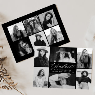 Black and White 12 Photo Collage Graduation Announcement
