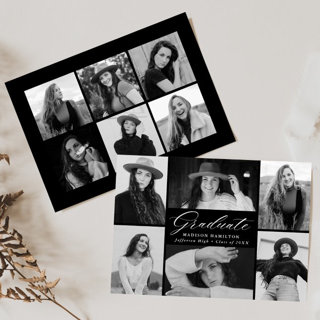 Black and White 12 Photo Collage Graduation Announcement (Creator Uploaded)