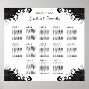 Black and White 13 Wedding Tables Seating Charts