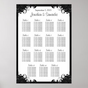 Black and White 15 Wedding Tables Seating Charts