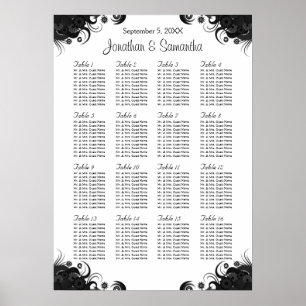 Black and White 16 Wedding Tables Seating Charts