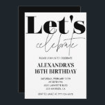 Black and White 16th birthday invitation Modern<br><div class="desc">Black and White 16th birthday invitation Modern calligraphy typography feminine milestone classic elegant glam celebration</div>