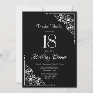 Black and White 18th Birthday Dinner Invitation