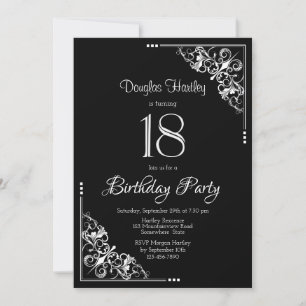 Black and White 18th Birthday Party Invitation