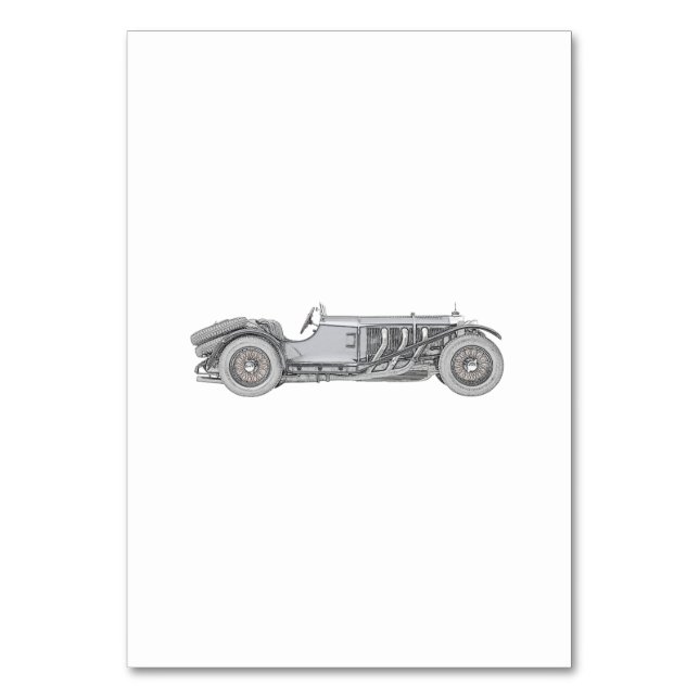Black and White 1928 Mercedes-Benz SSK Drawing Table Number (Front)
