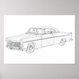 Black and White 1955 Chrysler 300 Pencil Drawing Poster