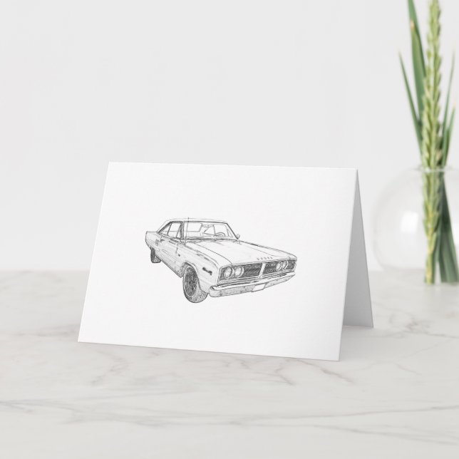 Black and White 1966 Dodge Coronet Muscle Car Card (Front)
