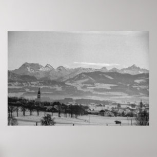 Black and White 1968 German Winter Town Bavaria Poster