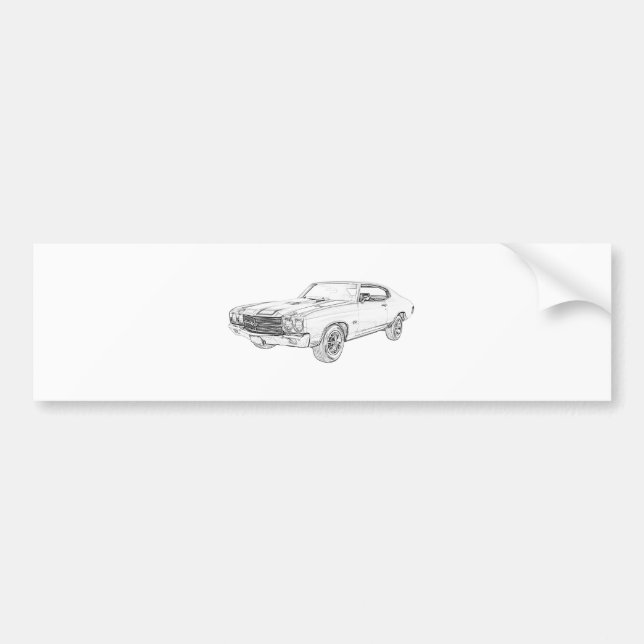Black and White 1970 Chevrolet Chevelle Drawing Bumper Sticker (Front)