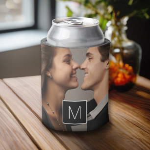Black and White 1 Photo Collage Custom Monogram Can Cooler