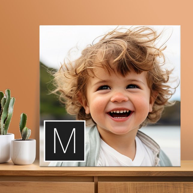 Black and White 1 Photo Collage Custom Monogram Canvas Print (Photo Collage - Custom Wall Art)