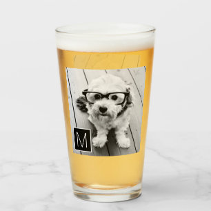 Black and White 1 Photo Collage Custom Monogram Glass