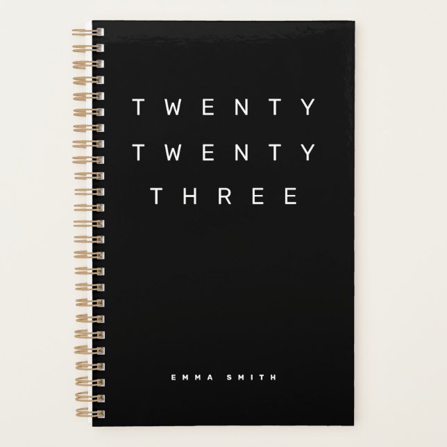 Black and White 2023 Weekly Monthly Productivity Planner (Front)