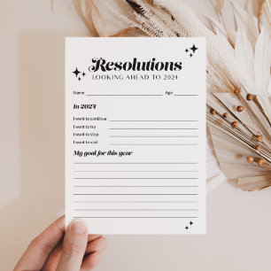 Black and White 2024 New Year Resolution List Card