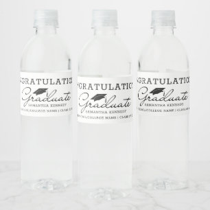 Black And White 2025 Graduate Graduation Party  Water Bottle Label