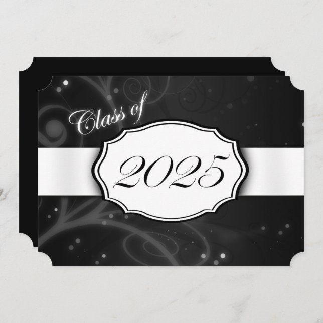 Black and White 2025 Graduation Party Invitation (Front/Back)