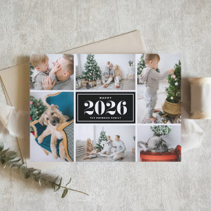 Black and White 2025 Happy New Year Photo Collage Holiday Card