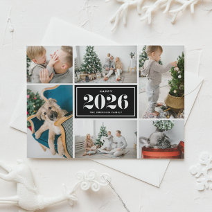Black and White 2025 Happy New Year Photo Collage Holiday Card