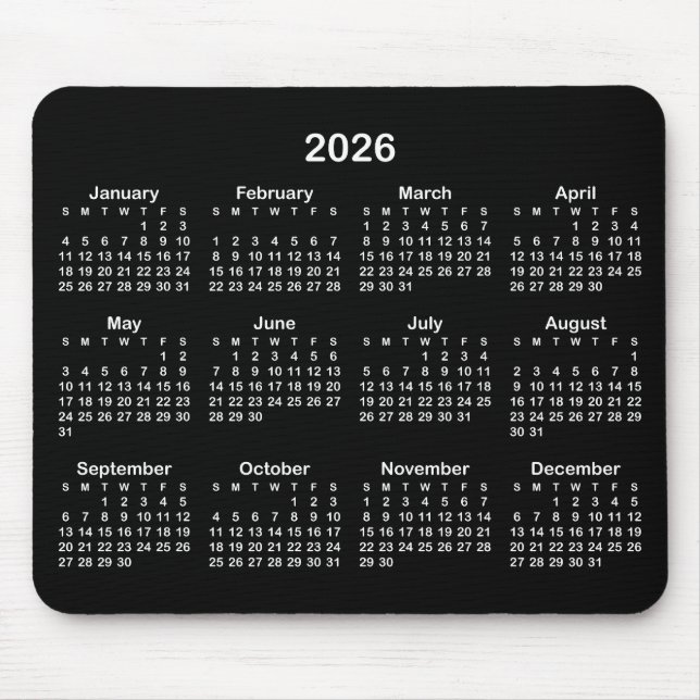 Black and White 2026 Calendar Mouse Mat (Front)