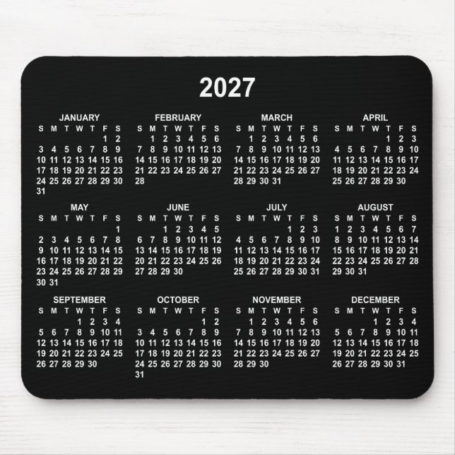 Black and White 2027 Calendar Mouse Mat (Front)
