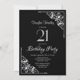 Black and White 21st Birthday Party Invitation