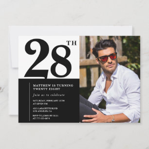 Black and White 28th Birthday Invitations Photo