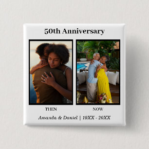 Black and White 2 Photo Collage Anniversary 15 Cm Square Badge