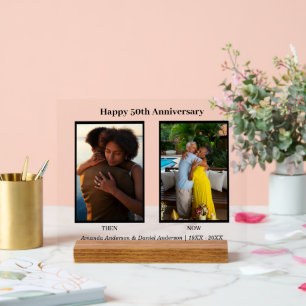 Black and White 2 Photo Collage Anniversary Acrylic Sign