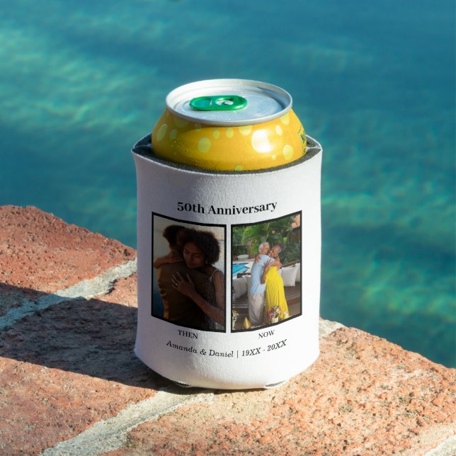 Black and White 2 Photo Collage Anniversary Can Cooler (In Situ Pool)