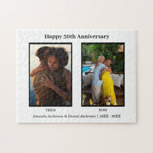 Black and White 2 Photo Collage Anniversary Jigsaw Puzzle