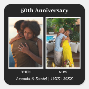 Black and White 2 Photo Collage Anniversary Square Sticker